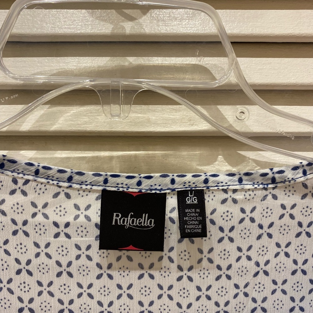 Rafaella navy, white, and light blue boho gauze blouse - Picture 2 of 6